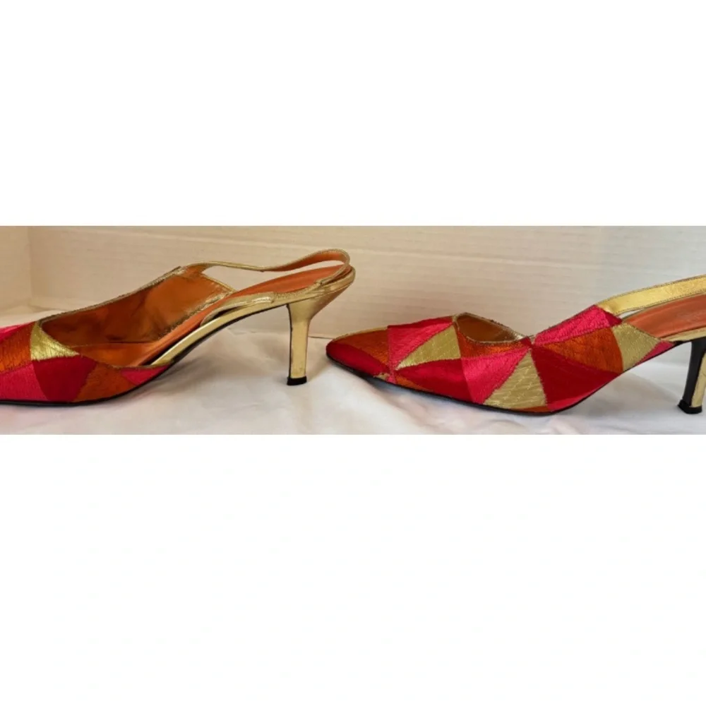 Vintage Fendi Nappa Lamé Metallic Multicolor Geometric Slingback Pump Heel 10M - Picture 3 of 11